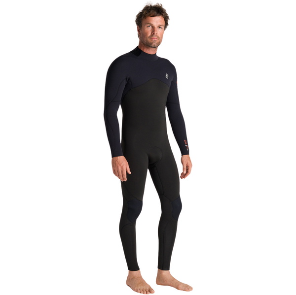 2026 C-Skins Mens NuWave Session 3/2mm Back Zip Fato De Mergulho C-NSE32MBZ - Black / Black X / Warm Red